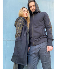 Tribal Print Hoodie in Black and Gold