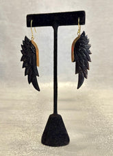 Engraved Black Wings Earrings