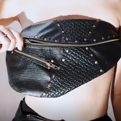 Black leather studded shoulder bag