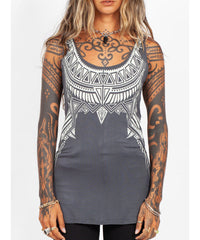 Cleopatra Tank Top - Gray and White