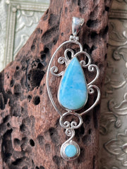 Silver Larimar Double Drop Pendant