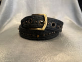 Piercing Stud, Black Leather, Gold Hardware