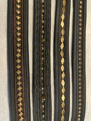 4 Belts triangle and circle studs, black leather, gold hardware