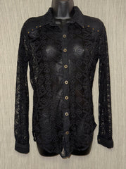 Black Lace shirt with ethno patterns and brass buttons and studs