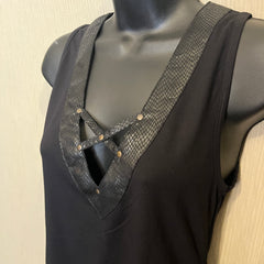 Black minidress with faux leather back details