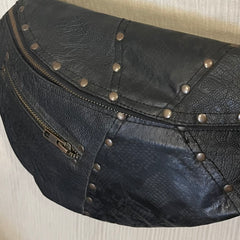 Black leather studded shoulder bag