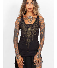 Tribal tank top - black and gold