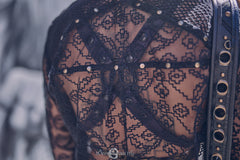 Black Lace shirt with ethno patterns and brass buttons and studs