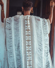 Ethnic Tribal White Embroidered Kimono