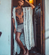 Ethnic Tribal White Embroidered Kimono