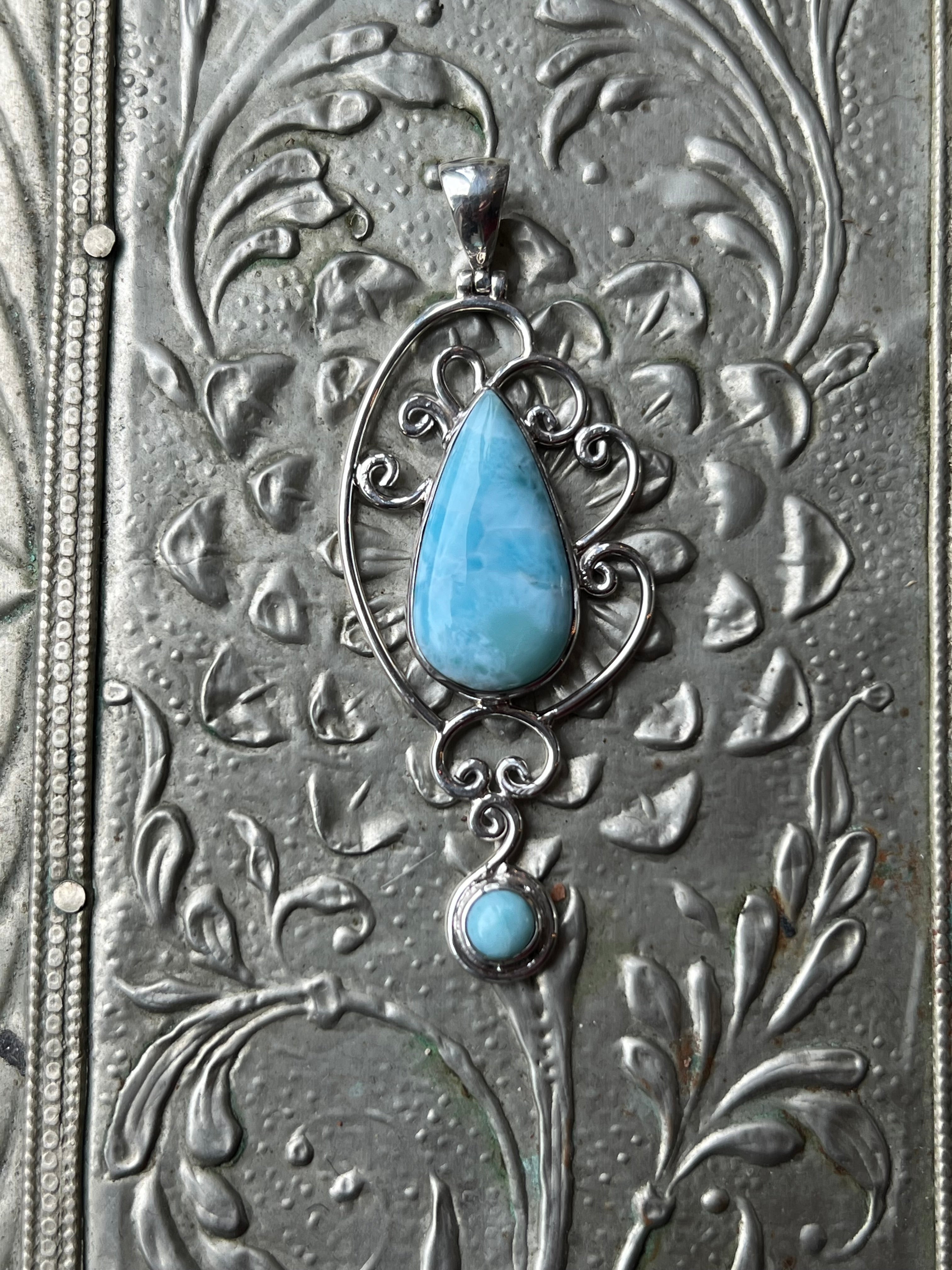Silver Larimar Double Drop Pendant