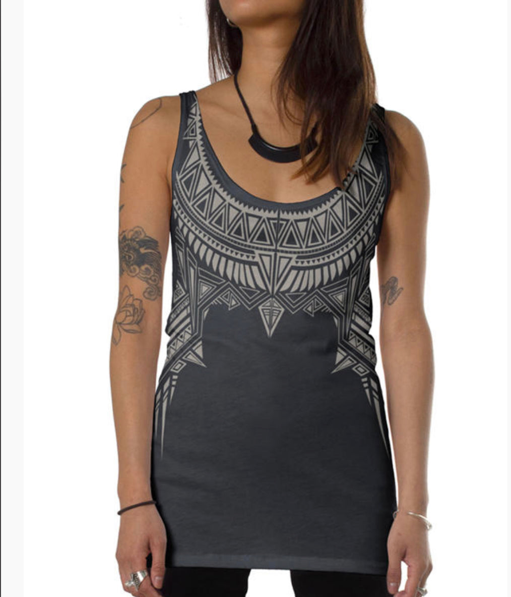 Cleopatra Tank Top - Gray and White