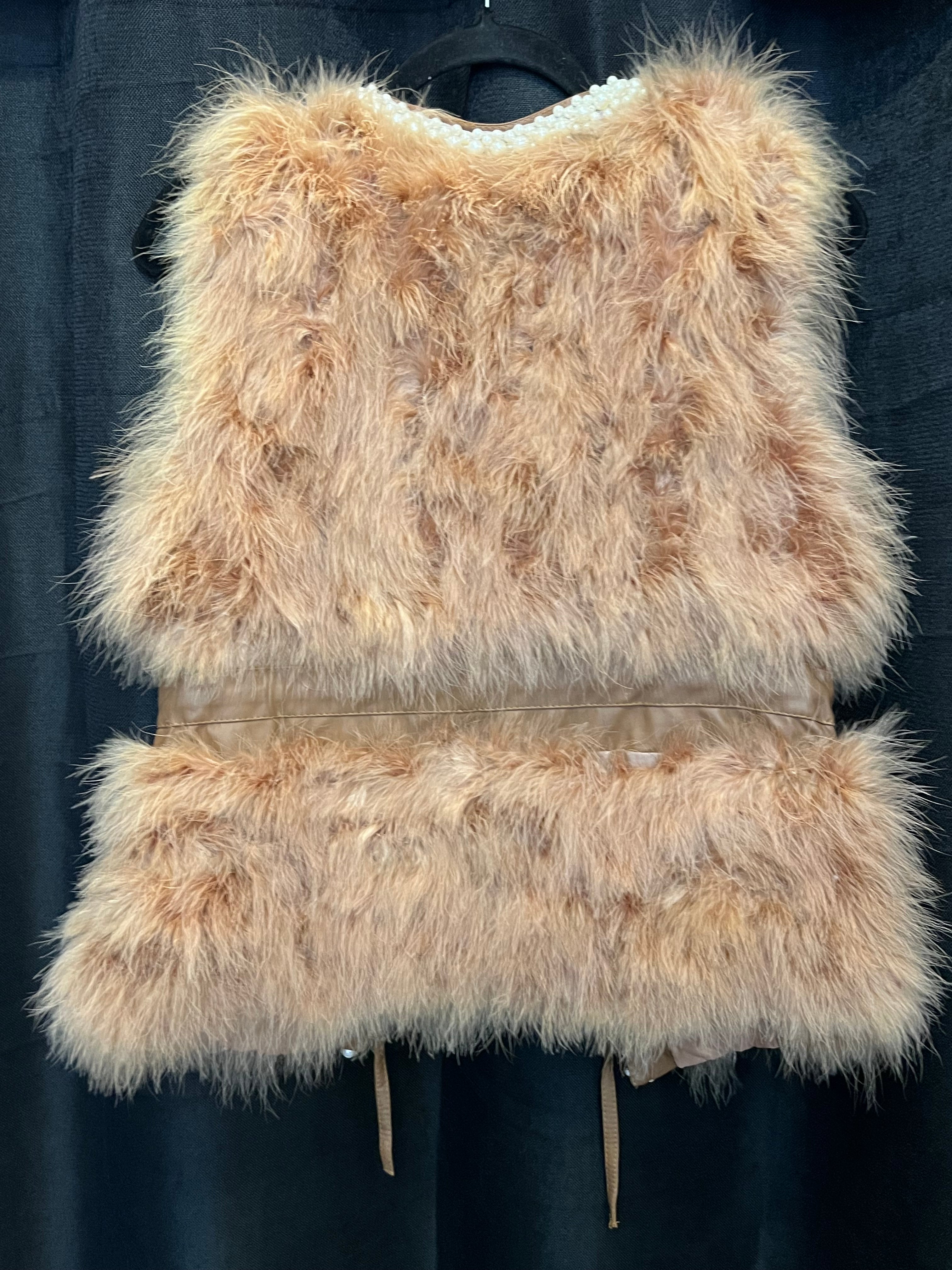 Light Brown Faux Fur Vest with Pearls