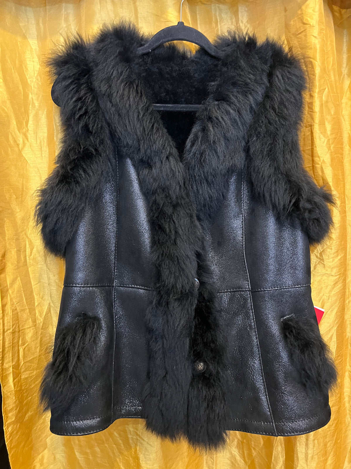 Faux Leather & Fur Trim Button Vest