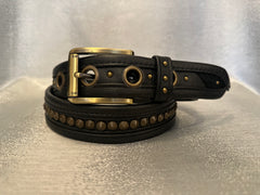 Piercing Stud, Black Leather, and Gold Hardware