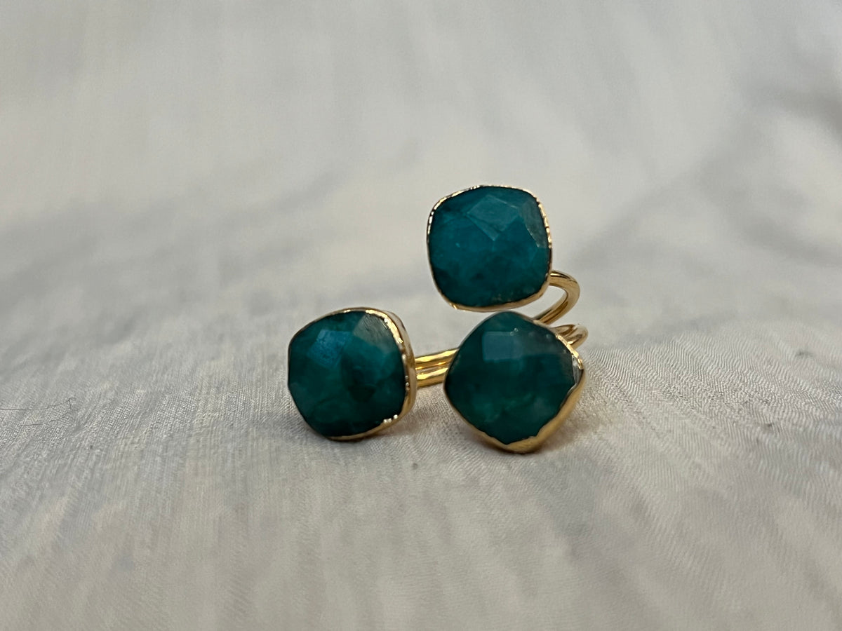 Teal Triple Gemstone Ring