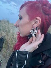 White Metal Earrings in Triangle Shape
