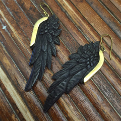Engraved Black Wings Earrings