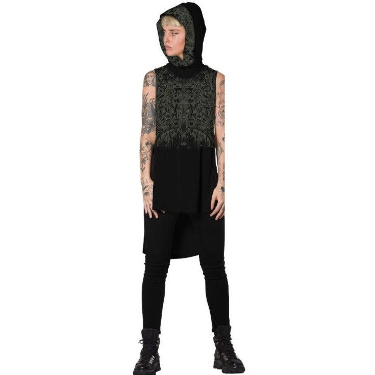 Hooded Black tunic with print