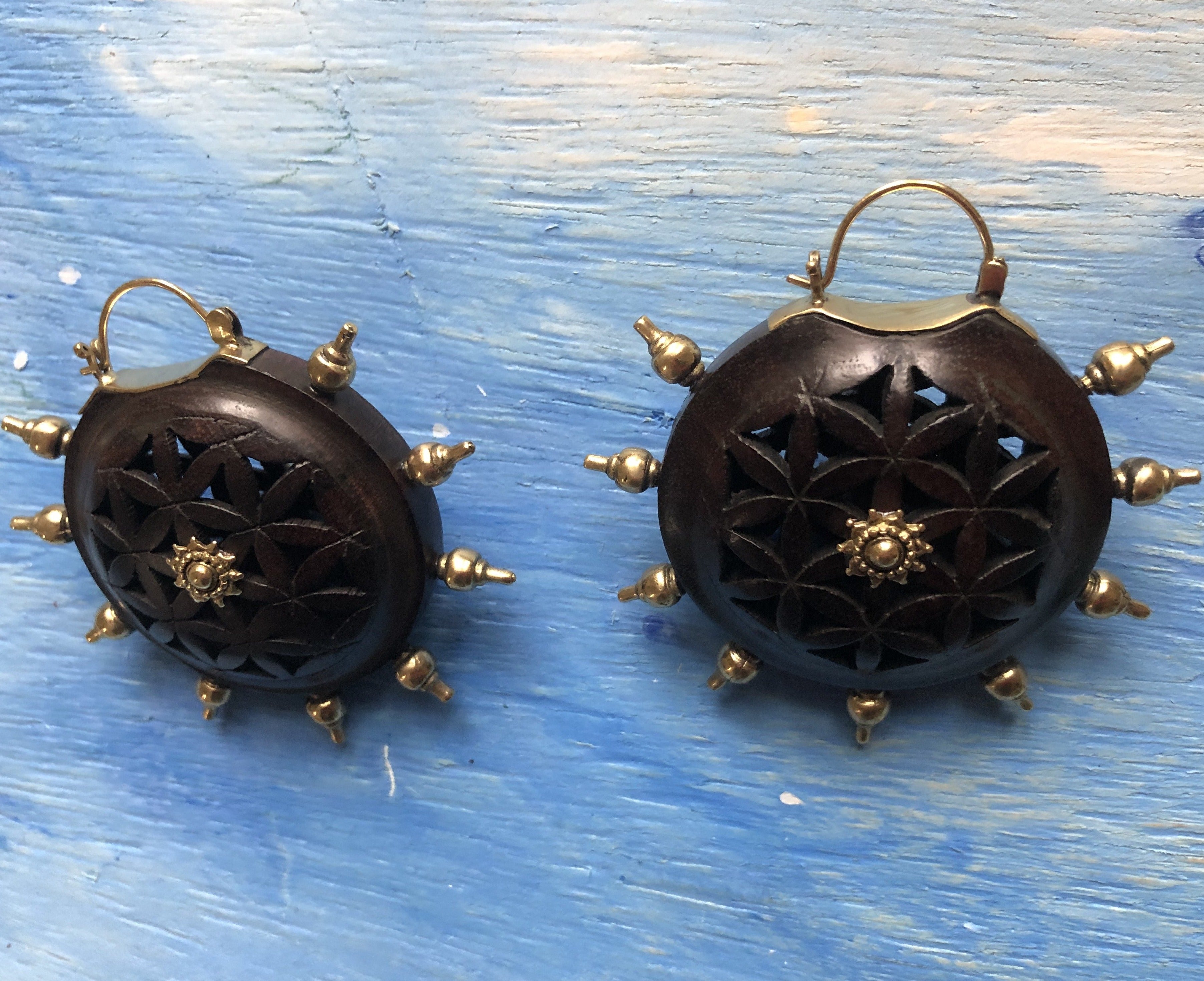 Flower of life Wood Earrings/ Weights