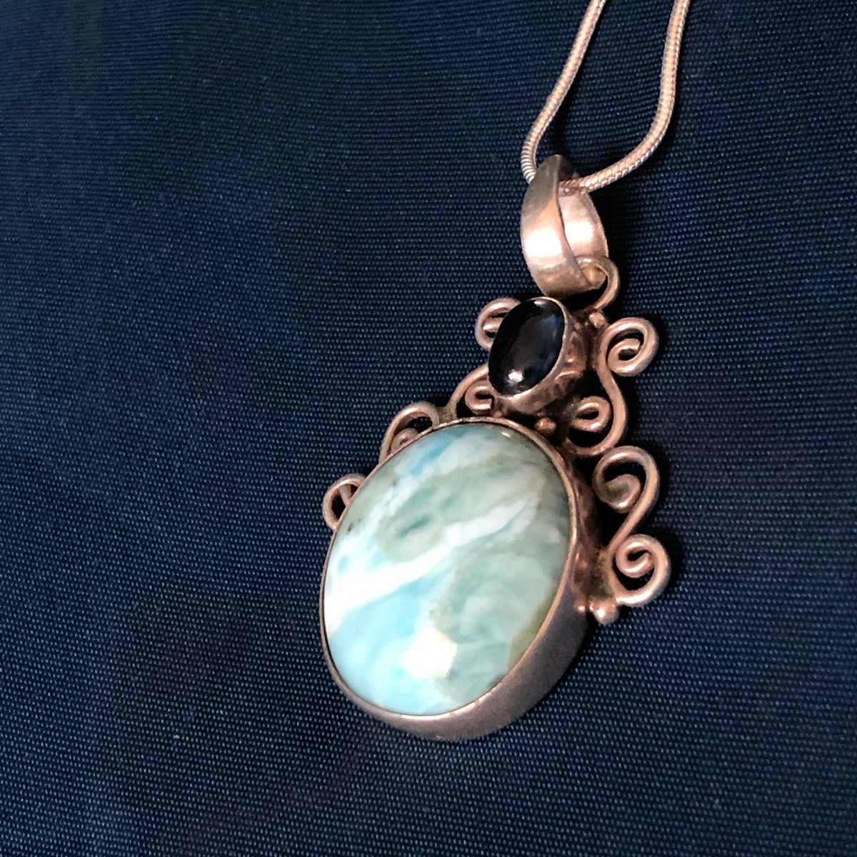 Larimar Pachamama Pendant with Chain