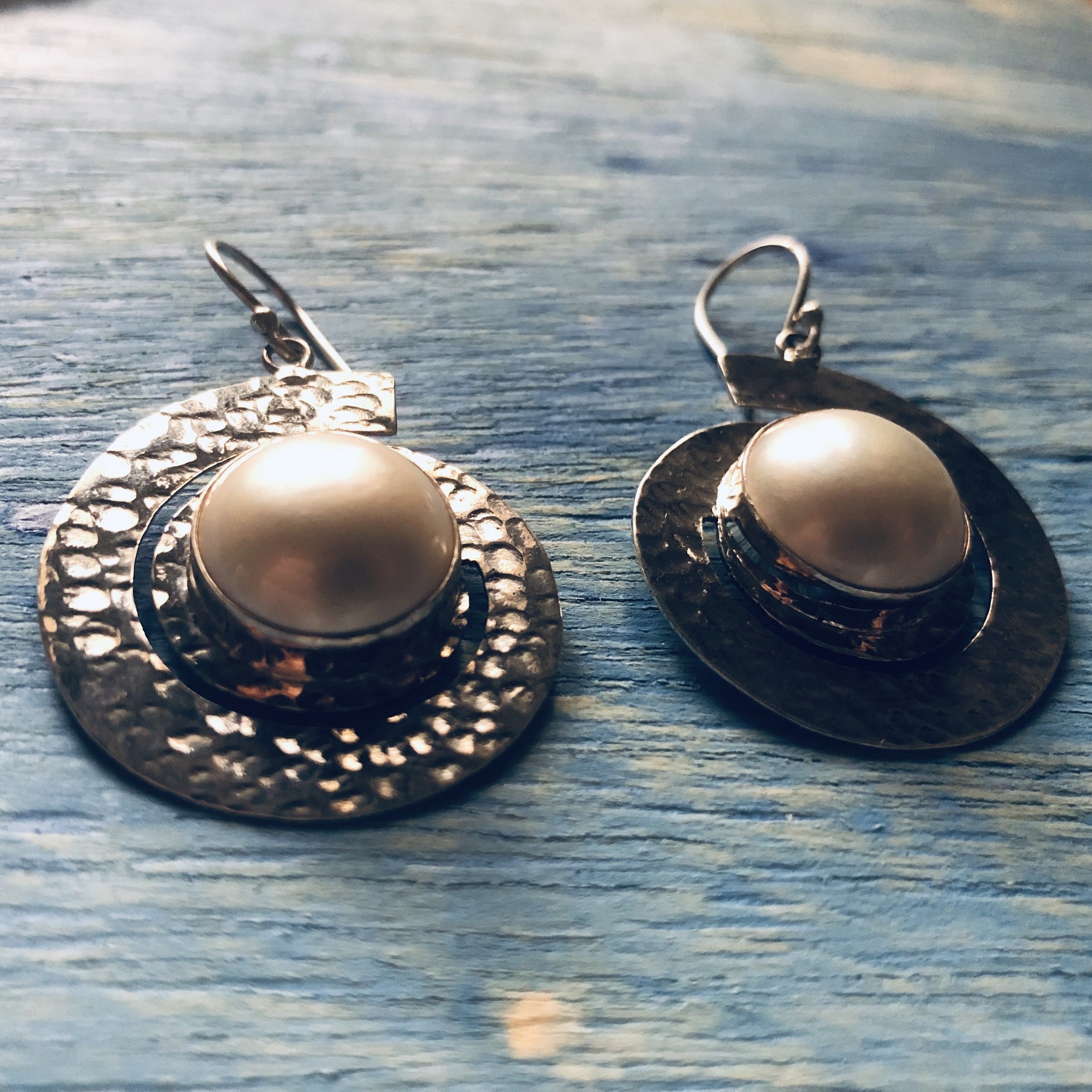 Silver spiral Earrings with Pearl