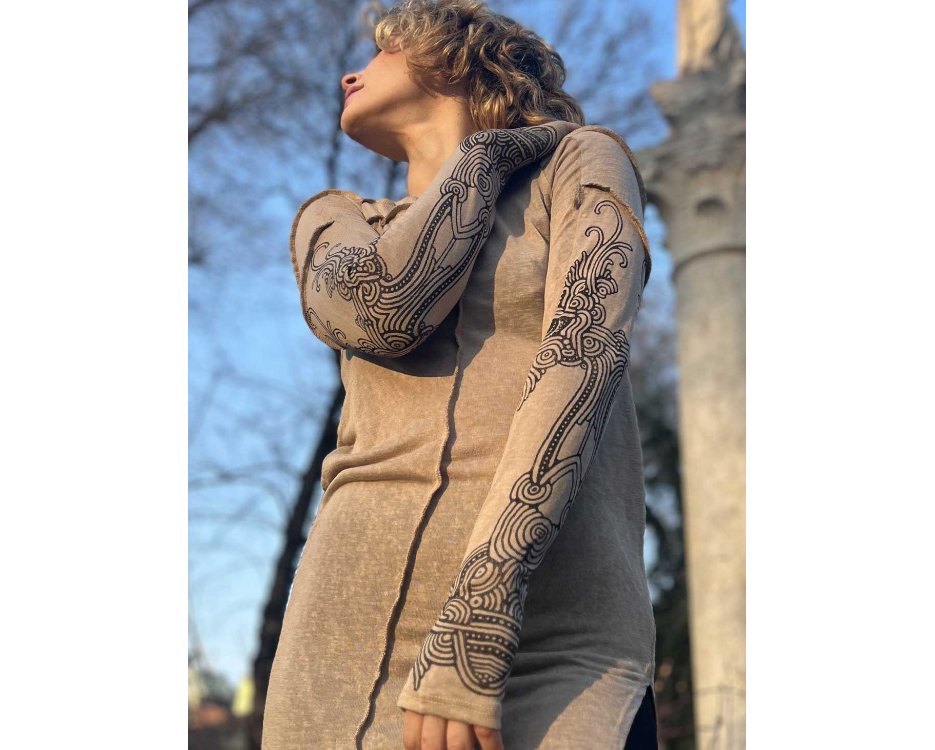 Long Sleeve Dress with Tribal Print