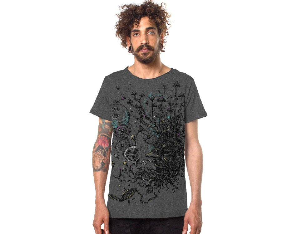 HROOMBEARD GREY MOULINE - Psychedelic Mushroom Grey T-shirt